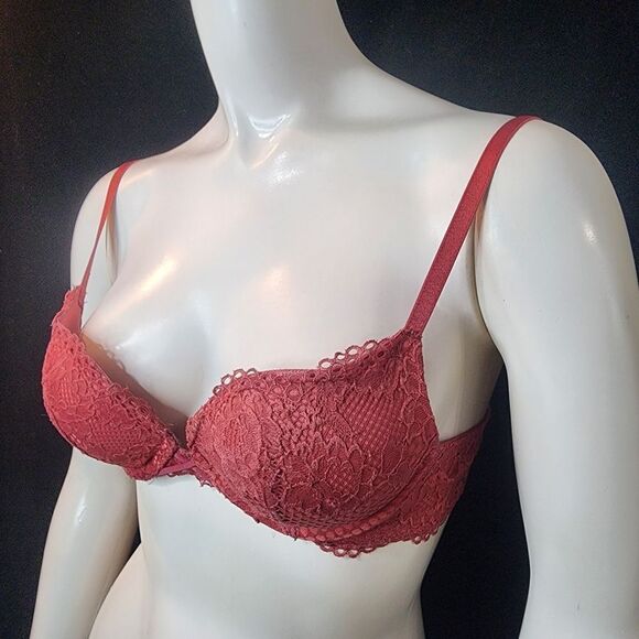 Ambrielle Lace Plunge Push-Up Red Bra (34A) - Picture 1 of 4